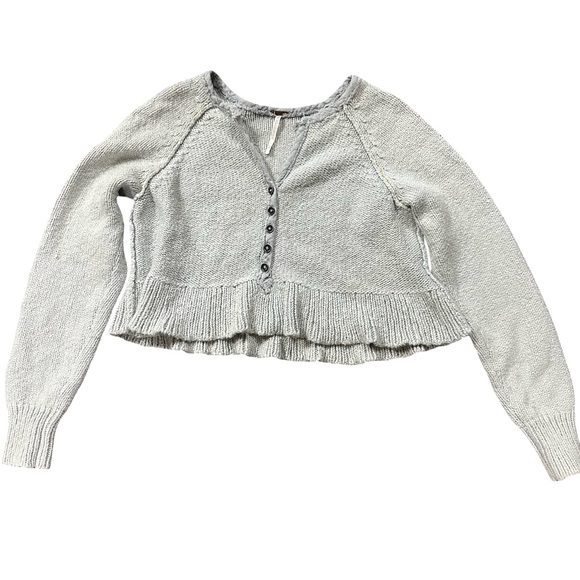 Free People Henley Sweetheart Cropped Sweater XS Knit Cotton Button Front - Picture 3 of 10